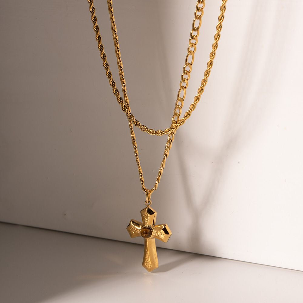Hammered cross necklace and earrings