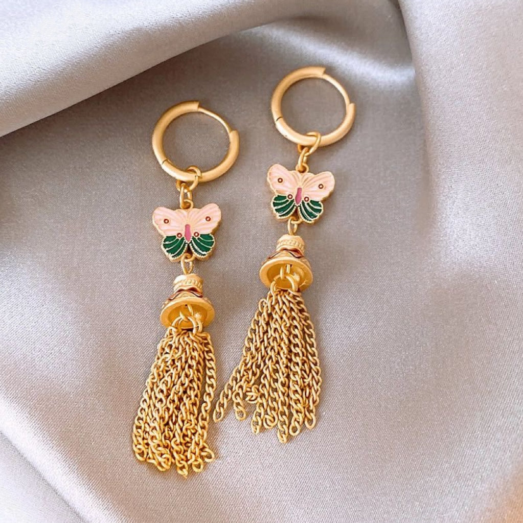 Pink butterfly earrings in golden glaze